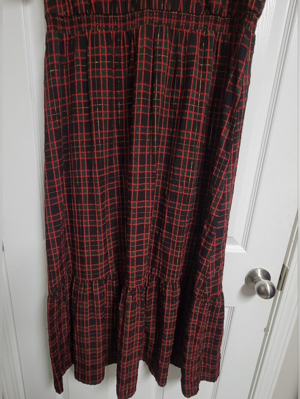Loft Plaid Midi Dress with Keyhole Neck - Red/Black Size Xl. - Picture 6 of 10